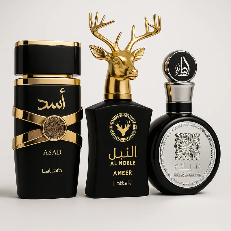 KIT 3 PERFUMES MASCULINOS ÁRABES (100ml cada) | ASAD LATTAFA + FAKHAR BLACK + AL NOBLE [ESQUENTA BLACK FRIDAY]
